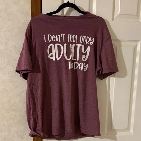 Gildan purple and white “Idon’t feel very adulty today” tee. Size Large NWOT. - Picture 1 of 1